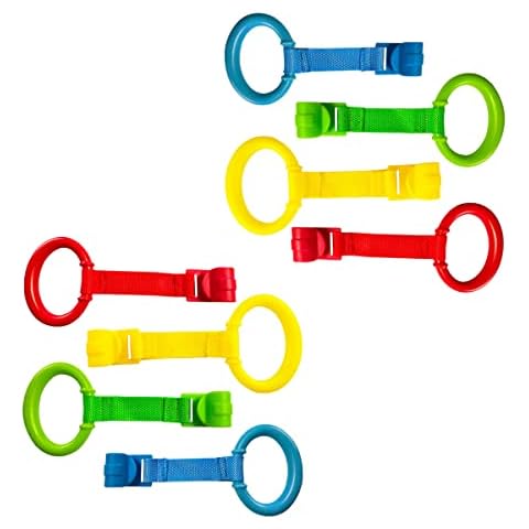 Shiwaki 8 Pieces Cot and Playpen Rings, Balance Training Rings, Ideal for Helping Baby Get Up from the Crib (Red, Yellow, Blue, Green) Cover