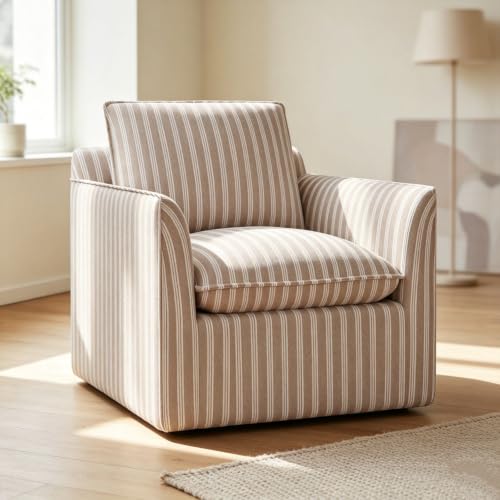 INZOY Swivel Accent Chair with Thick Padded Backrest Cushion, Swivel Reading Chair for Living Room Bedroom Small Spaces, Brown