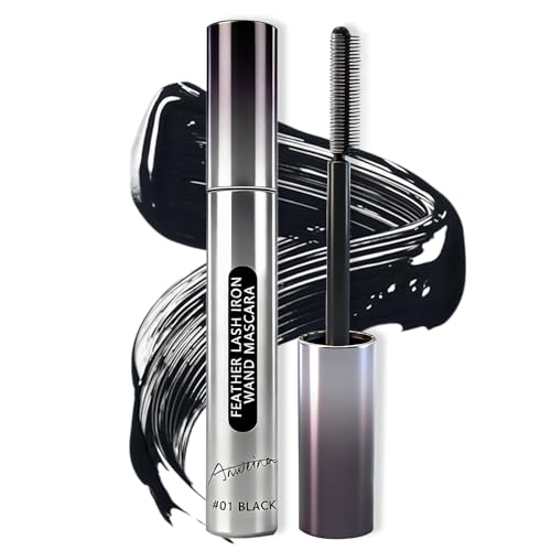 Iron Wand Mascara Feather Lash Iron Mascara Metal Mascara Wand 3d Curling Eyelash Added Fiber Natural Length Slim Volume Building Long-Lasting Smudge-Proof (Black)