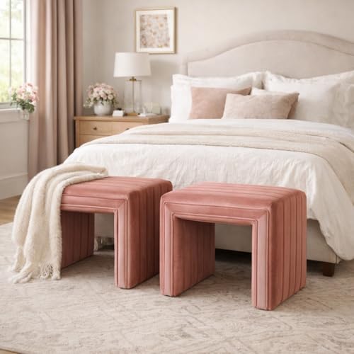 Image of HomePop 19 inch Modern Channel Tufted Velvet Ottoman - Blush Pink
