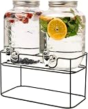 Cookinglife Distributeur de Boissons Double, Verre et Acier, Noir, 2 x 4 litres, avec Support