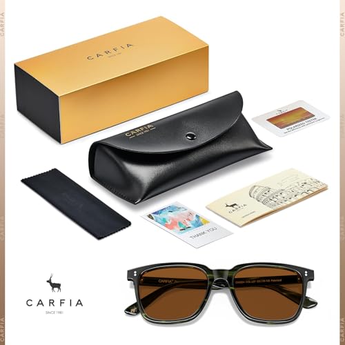 Image of CARFIA Retro Acetate Polarized Sunglasses for Men UV400 Protection Driving Outdoor Anti-Glare Sun Glasses CA5354WS