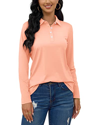 Tacvasen Womens Collared Golf Shirts Polo Shirts For Women Long Sleeve Golf Polos Upf 50+ Sun Protection Shirts Tennis Tops Casual Polo Shirts B-Apricot #TOP3