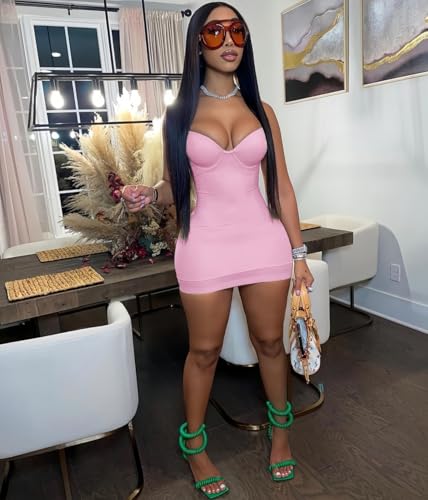 Image of Sexy Bodycon Mini Dress for Women Sweetheart Neck Spaghetti Strap Mesh Hem Party Club Night Out Short Dresses