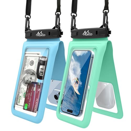 MoKo Double Case Waterproof Phone Pouch, 2Pack Waterproof Phone Case Dry Bag with Adjustable Lanyard Compatible with iPhone 15 14 Pro Max Galaxy S23 Ultra/Note 20 Ultra Up to 7 Inches, White+Red
