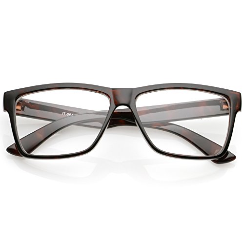 zeroUV - Classic Horn Rimmed Wide Arms Clear Lens Rectangle Eyeglasses 57mm (Shiny Tortoise/Clear)