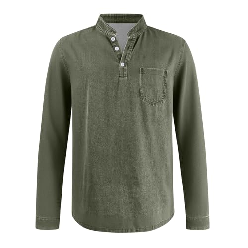 Mokaloha Mens Shirts Henley Retro Button Down Casual Shirts Distressed Stand Collar Pocket Fall Vintage Washed Tops2