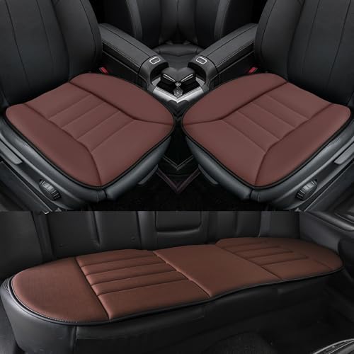 Image of kingphenix 3-Piece Car Seat Cushion Set, 1.2inch Memory Foam Comfort, 2 Front Automotive Seat Cushions + Rear Bench Cushion, Non-Slip Bottom, Fits Sedan SUV Truck Van, Car & Office Chair, Brown
