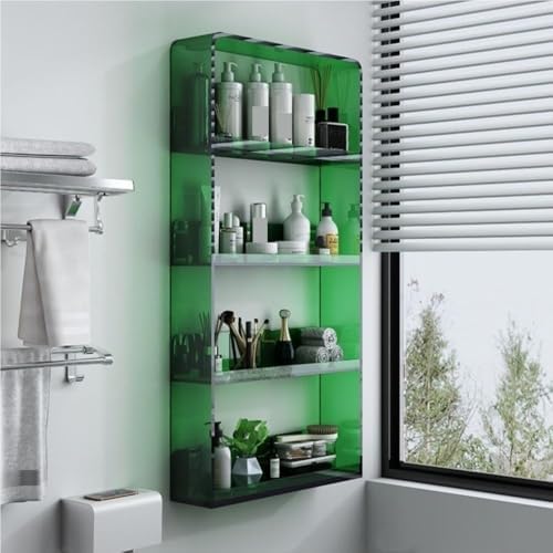 4-Tier Acrylic Floating Shelves for Bathroom - Stylish Wall-Mounted Storage for Vanity & Toilet Organization - 90cm Green Shelving Unit for Home Decor