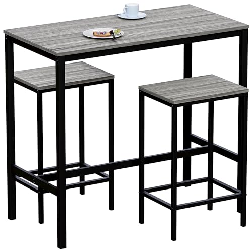 Vida Designs Roslyn 3-Piece Table Set with 2 Stools/Chairs, Compact Design for Dining, Kitchen, Breakfast Bar, Apartment, Balcony, Garden with Industrial Steel Frame, H90xW100xD50cm (Grey) - Image 2