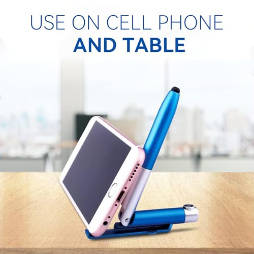 Image of ZORBES 4Pcs Multifunction Stylus Pen for Phone with Folding Stand, Retractable Ballpoint, LED Light Compact 4-in-1 Tool for Tech Enthusiasts and Professionals Portable Desk Pen and Phone Holder
