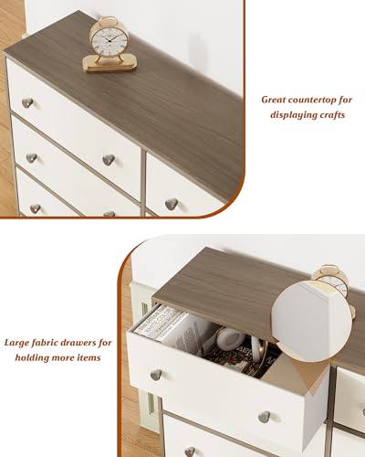 Nicehill 6 Drawers Dresser for Bedroom, Fabric Storage Tower, Chest of Drawers Organizer,Storage Cabinet,Hallway, Closets, Living Room,Wooden Dresser(Light Wood Grain and White)