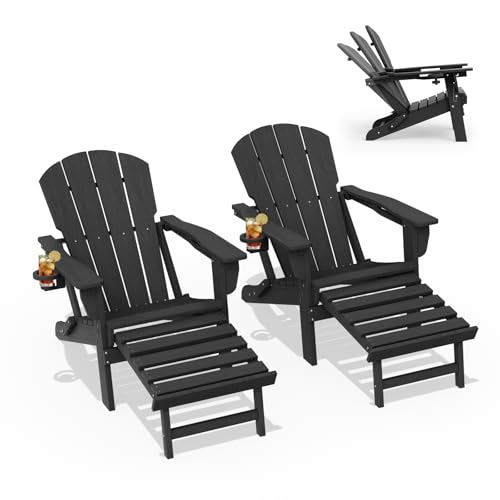 LOUNZY Folding Adjustable Adirondack Chair with Retractable Ottoman Set of