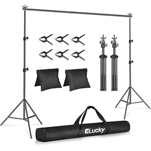 Backdrop Stand for Parties, 10×7 ft Heavy Duty Background Stand, Includes 6 Clamps, 2 Sandbags, Carrying Bag, EZLucky Adjustable Backdrops for Photography, Parties, Photo Booths & Projector Screens
