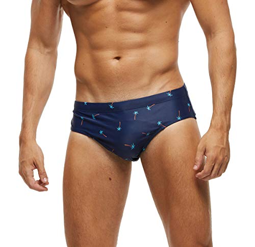 SALENT Mens Swimsuits Swim Boxer Briefs Swimming Short - Quick Dry, Mesh Lining (Navy Blue, US Waist:36