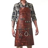 Leather G, Grill Apron with Beer Holder and Hand Towel, BBQ Pitmaster Apron – Heavy Duty, Made of Genuine Leather – Storage Pockets and Adjustable Straps for Grilling, Cooking (Brown Leather)