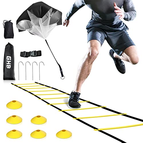 GHB Agility Ladder Speed Training Ladder 20 Feet 12 Rung Exercise Ladder, 6 Disc Cones,Resistance Parachute,Football Training Equipment Set by GHB - Used condition - US$15.66