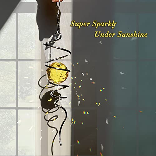 Fonmy Gazing Ball Spiral Tail -Decorative Wind Spinner Sun Catcher Rainbow Maker 11 Inch Tail And 2 Inch Golden Crystal Orb. Indoor Outdoor Garden Decoration -13 Inch Height #TOP5