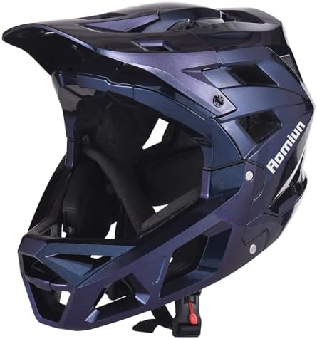 Aomiun Adult Bike Helmet, Full Face Mountain Bike Helmet Adjustable Lightweight Cycling Helmets with Detachable Visor & Chin Guard, Comfort Downhill Helmets for Men Women
