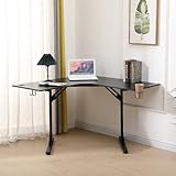 Hoclauho Ecktisch Schreibtisch Gaming Tisch, modernes Eckdesign in Schwarz, großzügige Arbeitsfläche robuste Bauweise Büro, Homeoffice Gaming Setup