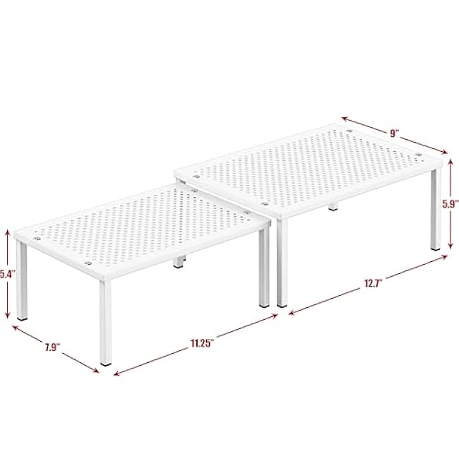 Simple Houseware Expandable Stackable Kitchen Counter Shelf Organizer, White, Metal Top, 11.25L x 7.9W x 5.4H