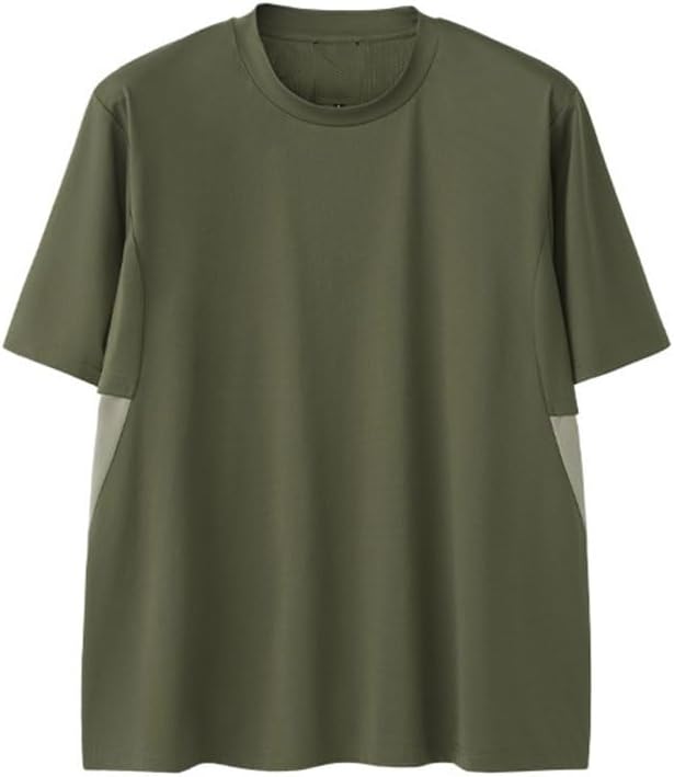 Men Round Neck Far East T-Shirt Casual Breathable Polyester Sweat-Wicking Splicing Short Sleeves Outdoor Sports Vest Gray