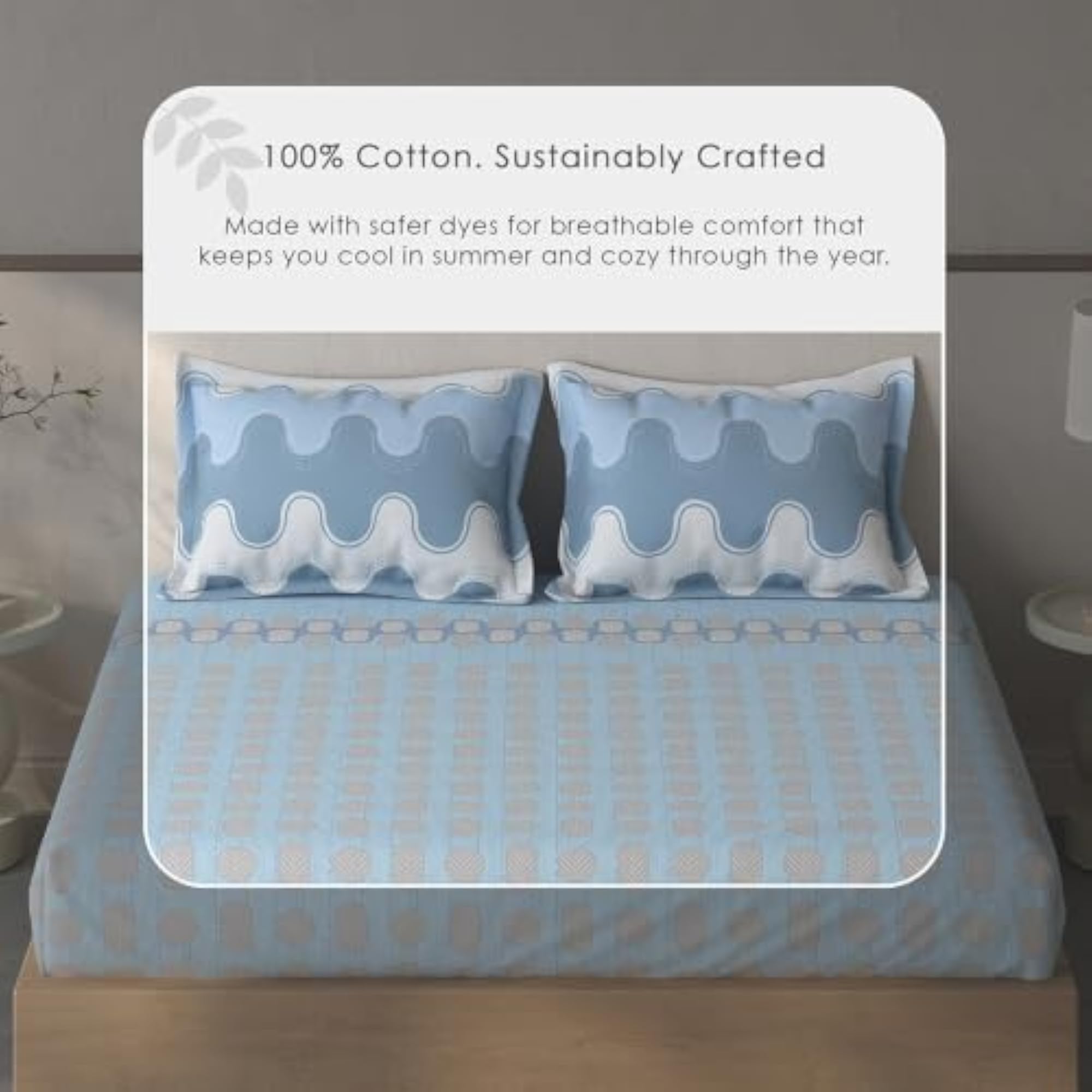 Fiora Geometric Queen Fitted Sheet with 2 Pillow Covers
