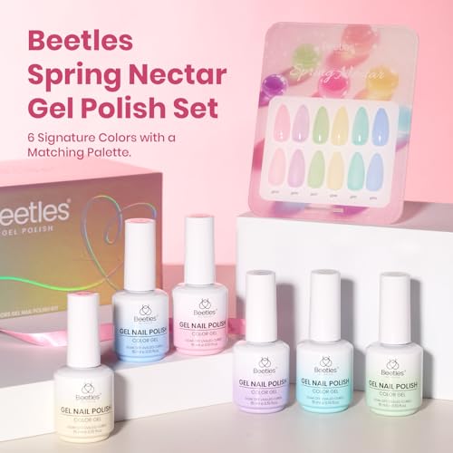 Image of Beetles Spring Nectar Jelly Gel Nail Polish Set - 6 Colors 15ML Full Size Pastel Gel Polish Kit Pink Purple Blue Mint Green Yellow Sheer Translucent Effect Soak Off UV Nail Art Manicure Gift for Women