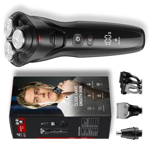 rategist Cordless Men's Electric Razor, 3-in-1 Waterproof Shaver for Beard, Nose, and Sideburns with Turbo Speed Motor - Ceramic Black​