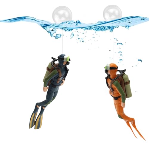 XMHBG 2 Pack Aquarium Diver Ornaments - Floating Fish Tank Decorations for Creative Marine Landscaping for All Fish Tanks (Little Diver Decorative Pendants)