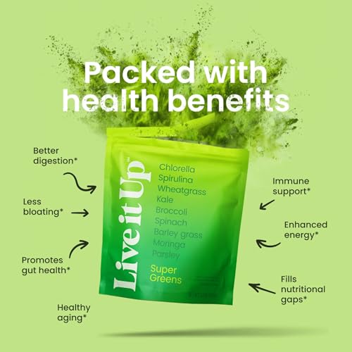 Live It Up Super Greens Powder | All-Natural Plant-Based Superfood Blend w Probiotics, Digestive Enzymes | Supports Gut Health, Immunity, Energy, & Daily Wellness | No Added Sugar - Berry, 30 Servings - Thumbnail 5