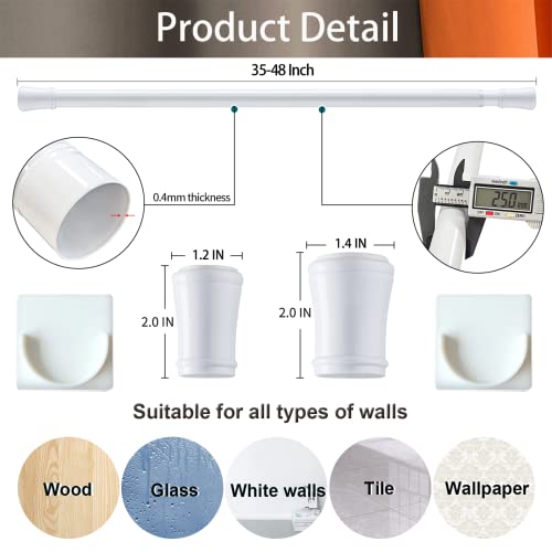Niviy Easy Install Tension Window Curtain Rod, Spring Curtain Rods, Expandable Spring Rods Adjustable Length 35-48 Inch For Blackout Room Darkening Curtains, White #TOP1