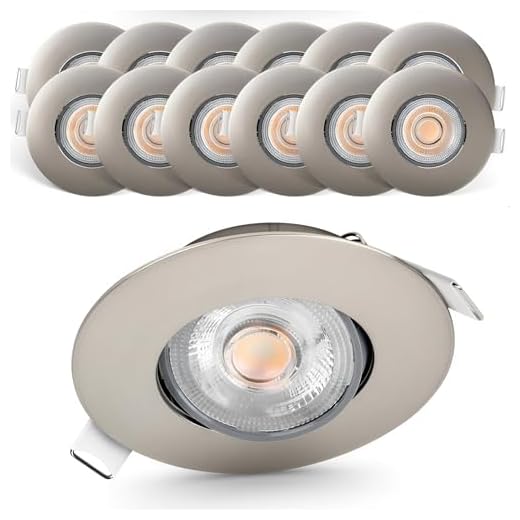 Emos Exclusive ultraflache LED Einbaustrahler 50° schwenkbar, Set mit 12 Stück Spots rund, 5W / 450lm / warmweiß 3000k, LED Modul Einbauleuchten (silber/nickel)