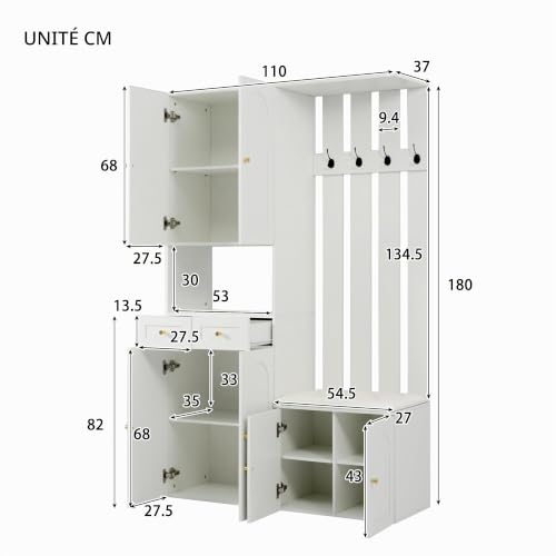 Meuble d’entrée 3-en-1 110 cm Blanc N621 - Yihomfy
