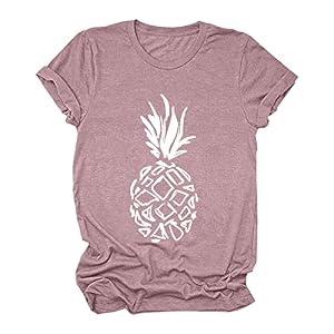 YEHEI Blusa Tipo túnica a Cuadros para Mujer, Camisetas Informales con Estampado de piña, Camisetas de Manga Corta con Cuello Redondo, Blusa Tipo túnica, Camisa Bonita para Chica Adolescente XXSHN
