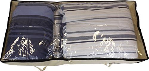 Neusu Extra Large Underbed Storage Bag With Transparent Lid 150cmx60cmx20cm - 150 Litres Under Bed Storage Bag With Zip For Bedding & Clothes - Strong Storage Solution - Shoe Storage Under Bed - Beige