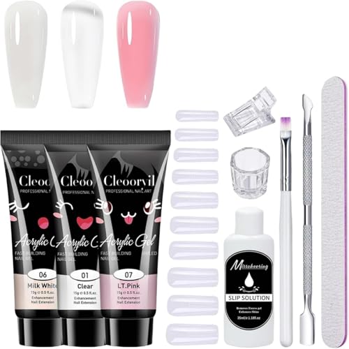 Poly Gel Nail Kit for Beginners - 10pc Full Set with Clear White Pink & 15ML Builder PolyGel | Gel X Nail Extension Kit | Professional Salon Quality DIY Manicure Tools (Pink)