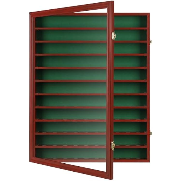 DisplayGifts 110 Golf Ball Display Case Wall Cabinet Holder Shadow Box Acrylic Door UV Protection Cherry Finish