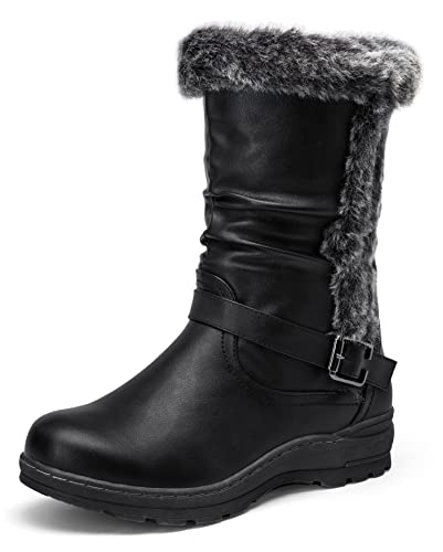 Vepose Women's Mid Calf Boots Black Pu Slouch Snow Booties Classic Outdoor Shoes For Women Size 9.5(Cjy960 Black Pu 09.5) #TOP15