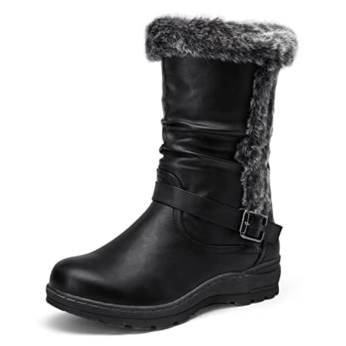 Vepose Women's Winter Boots Mid Calf Warm Fuzzy Shoes