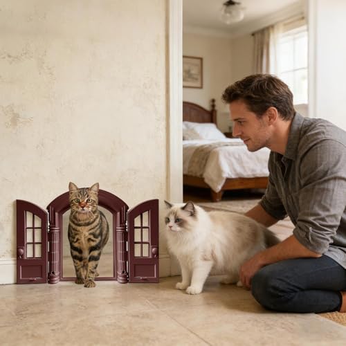 Puerta para gatos entrada doble panel con cerradura para animales pequeños 3