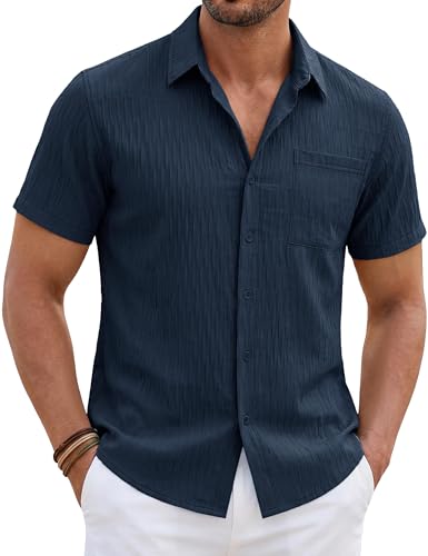 TACVASEN Hemd Herren Kurzarm Sommerhemd Freizei Strand Button down Leichtes Hemden Regular fit Strukturiert Kurzarm Shirt