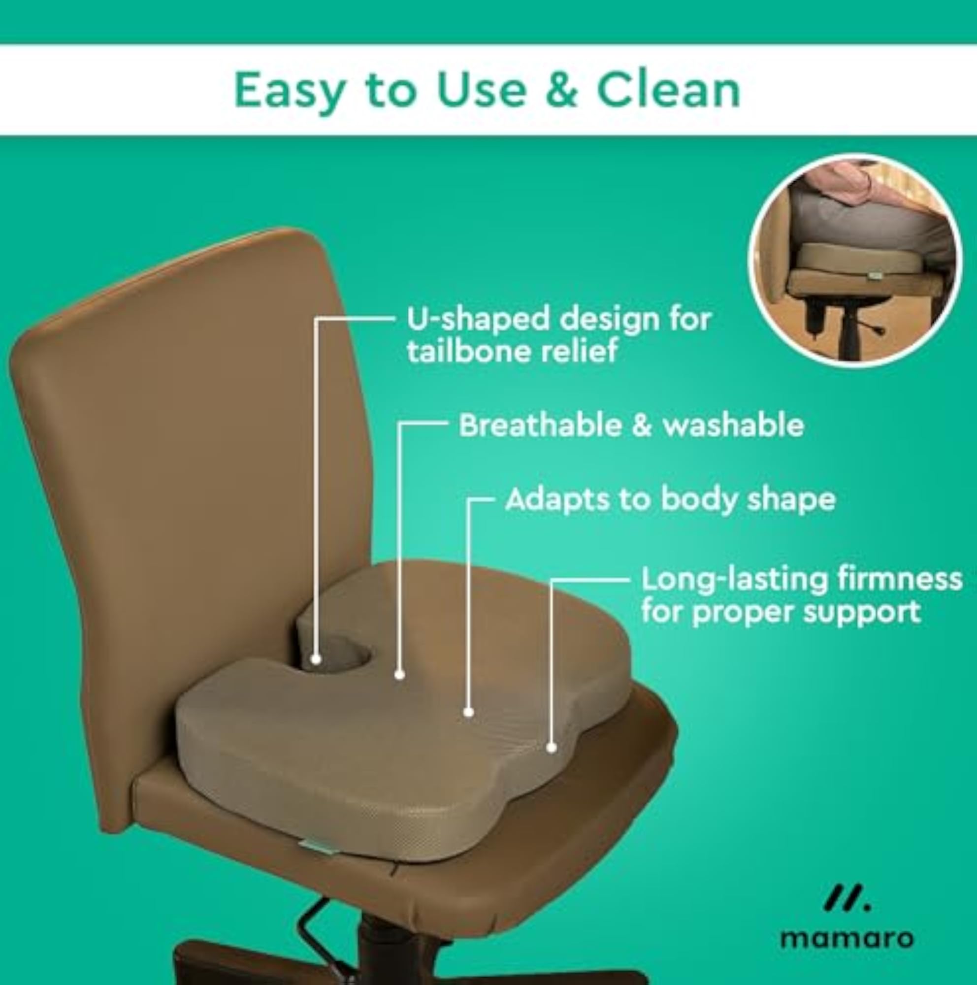 Coccyx Seat Cushion for Tailbone & Back Pain Relief