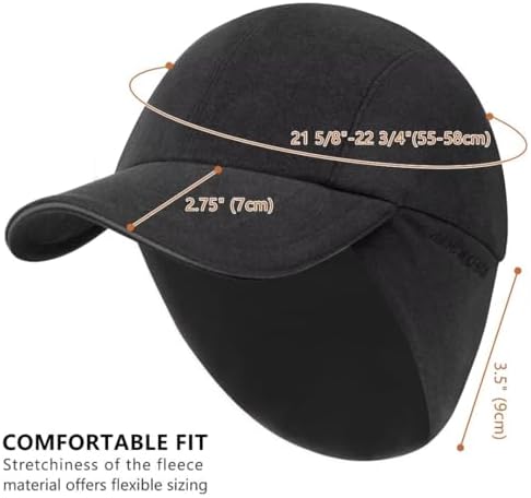 GADIEMKENSD Winter Ponytail Hat Reflective Fleece Running Hats for Women Baseball Caps with Earflap Drop Down Ear Warmer Mens Skull Cap Beanie with Visor Cold Hat for Outdoor Hiking Snow Ski Black - 4