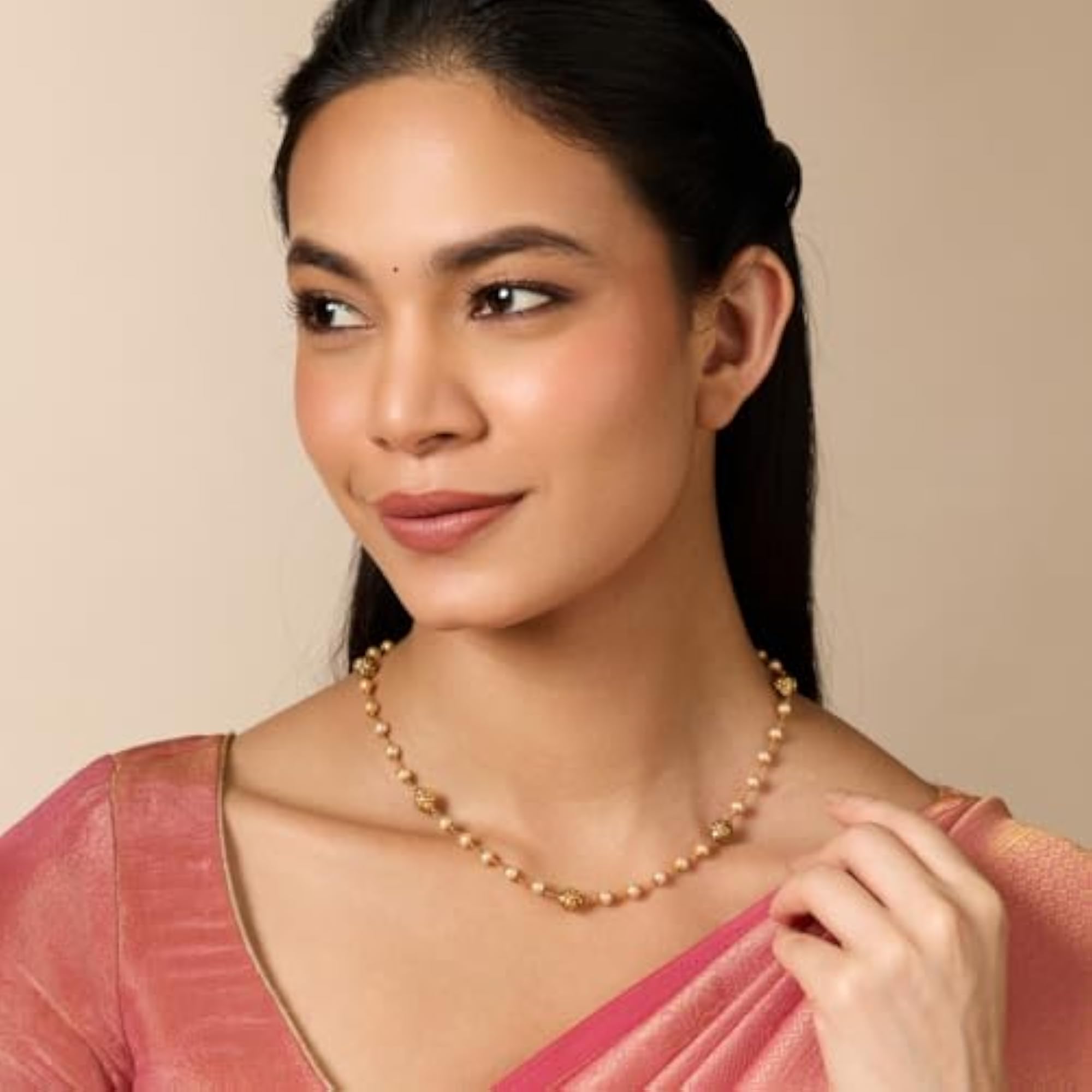 Pearl Oxidised Gold Polished 92.5 Silver Temple Chain