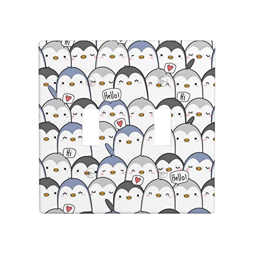 Cute Penguin Classic - Placa de pared para interruptor doble, placa de interruptor, cubierta de salida decorativa, tamaño estándar de 4.72 x 4.72 pulgadas