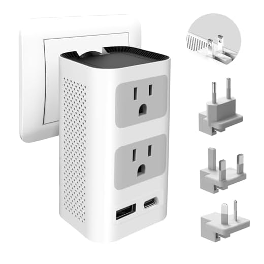 Universal Travel Adapter 220V to 110V Voltage Converter, International Power Plug Adapter with 1 USB Port 1 USB C for EU/UK/AU/US Worldwide Travel Plug Adapter