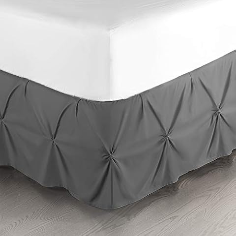 Pinch Pleat Bed Skirt, Pleated Wrap Around Bed Skirt, Easy Fit 14” Inch Pintuck Bed Skirt, Soft Premium Microfiber Ruffle Bed Skirt, Luxury Bedskirt, Hotel Quality Bed Ruffle, Queen Bed Skirt Gray Cover