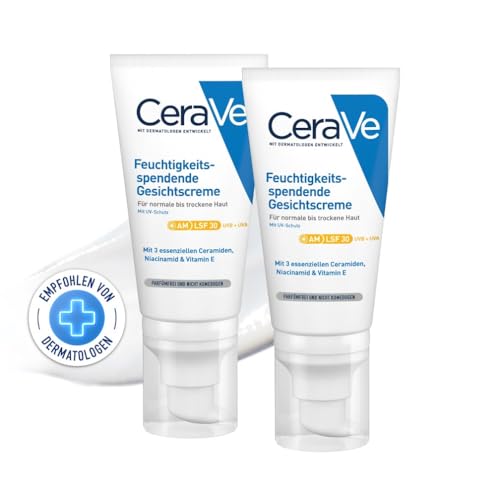 CeraVe CeraVe Feuchtigkeitsspendende Gesichtscreme mit LSF 30, Beruhigende Tagescreme für normale bis trockene Haut, Mit 3 essenziellen Ceramiden, Hyaluron und Niacinamid, 2 x 52 ml