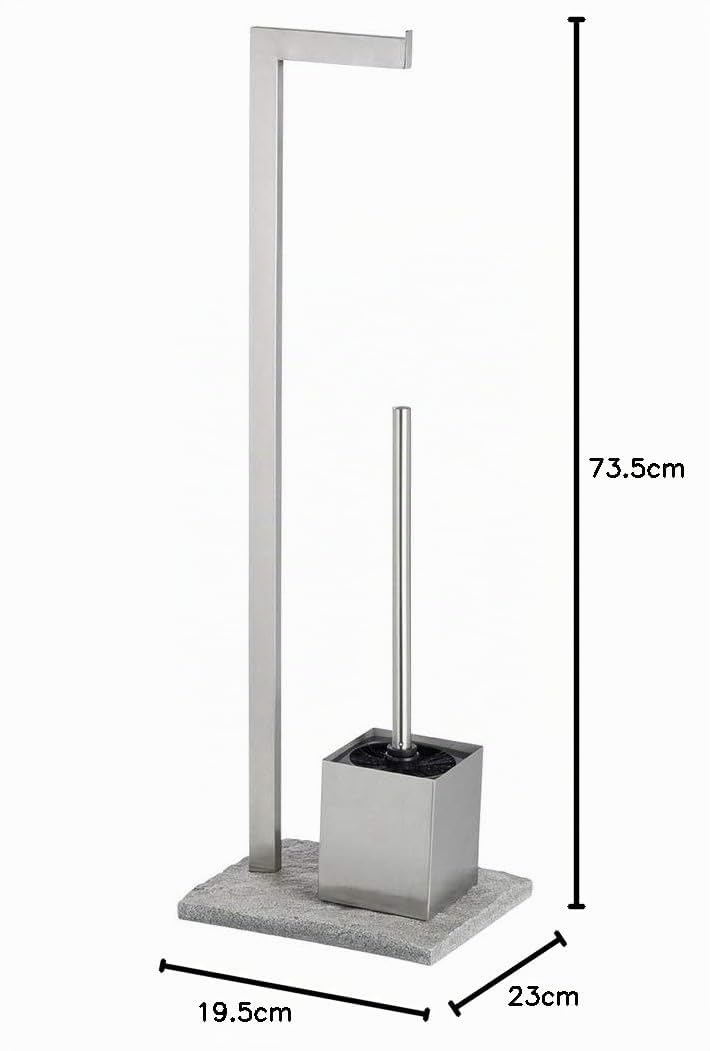 WENKO Piantana portarotolo e scopino WC Granite - WC-Bürstenhalter, Acciaio inossidabile, 23 x 73.5 x 19.5 cm, Satinato